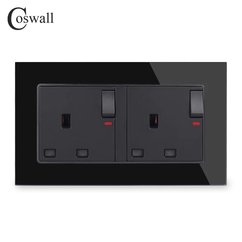 COSWALL панель из закаленного стекла 2 банды 13A стандарт Великобритании переключаемая розетка с неоновым индикатором заземленная с детской защитной дверью