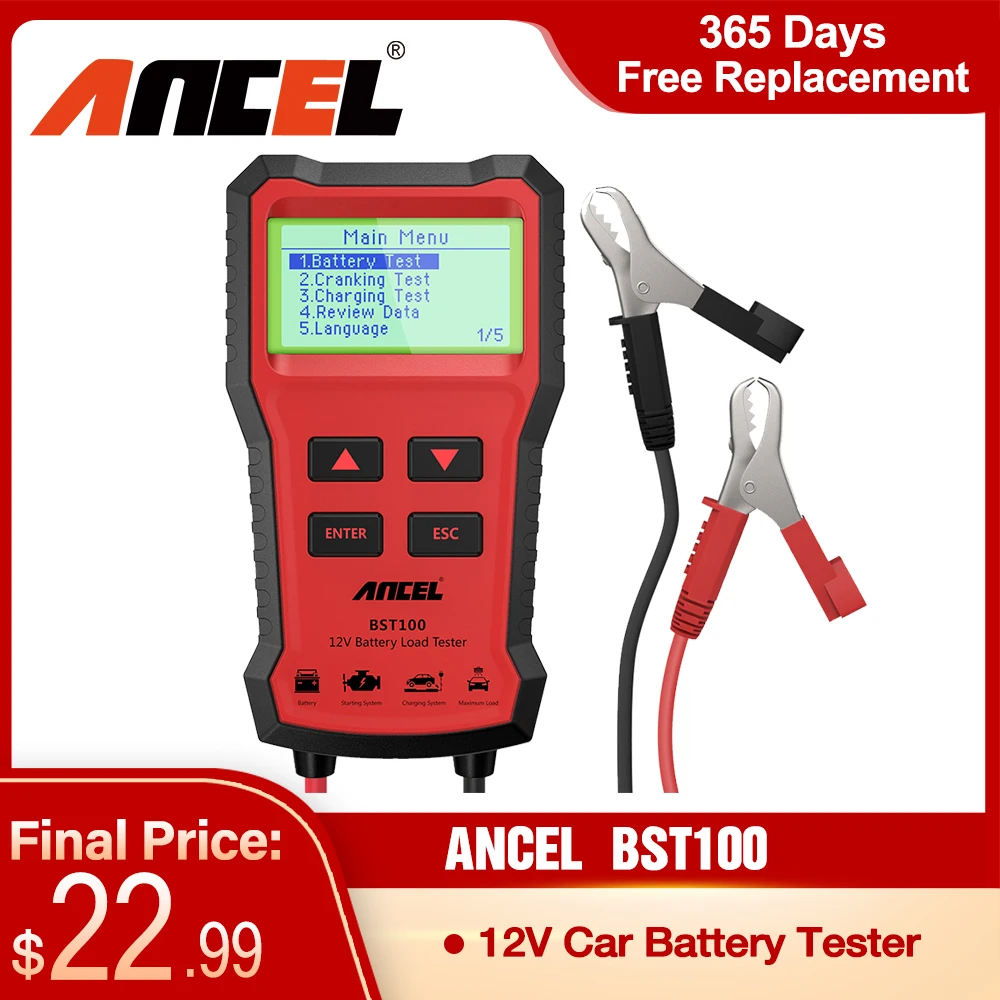 

Диагностический инструмент ANCEL BST100, 12 В, многоязычный инструмент для быстрой зарядки аккумуляторов 2000CCA