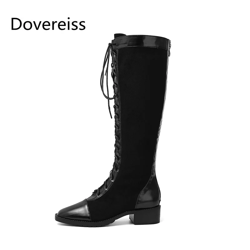 

Dovereiss Fashion Women's Shoes winter Back zipper Sexy white Short boot Elegant sexy Concise Mature Cross tied Knee high boots