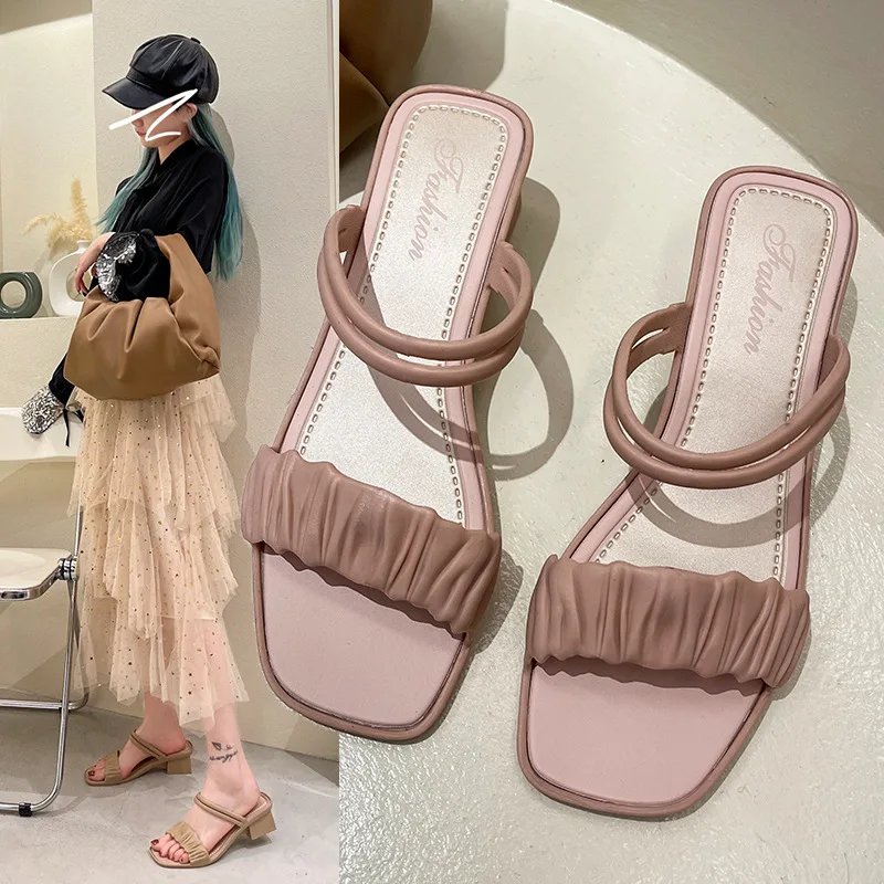 

2021 Sandals Women's Dual-Use in High Heels Fashion Korean Version of the Simple Sandals Outer Wear Women's Sandals and Slippers