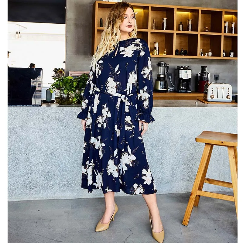 Женское богемное платье с цветочным принтом WHZHM шифоновое О образным вырезом и