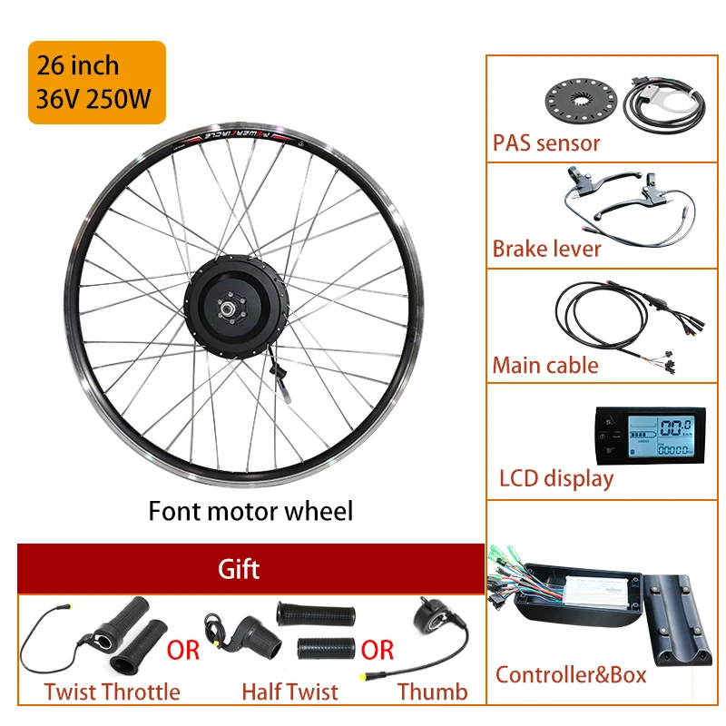 26inch 250W Front 36V 250W 350W 500W Front Rear Hub Motor Wheel ebike Motor Kit Electric Bike Conversion Kit without Battery for 20'' 26'' 700C 28" Electric Bicycle eBIKE Conversion Kit Bicicleta Eletrica - Цвет: 26inch 250W Front