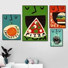Картины Ням кофе пицца рамен суши бургеры на холсте Мультяшные забавные плакаты с едой настенные картины для гостиной домашний декор