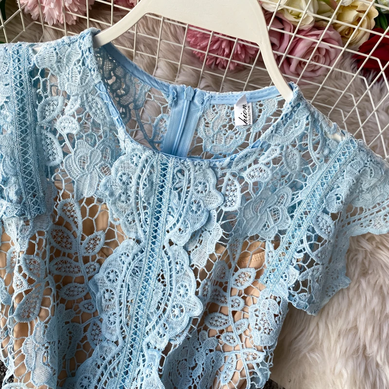 

Dress Women Romantic Irregular Fairy Lace Dresses Ruffles Deco Hollow Butterfly Sleeves Knee-length 2020 New Lady Party Dress