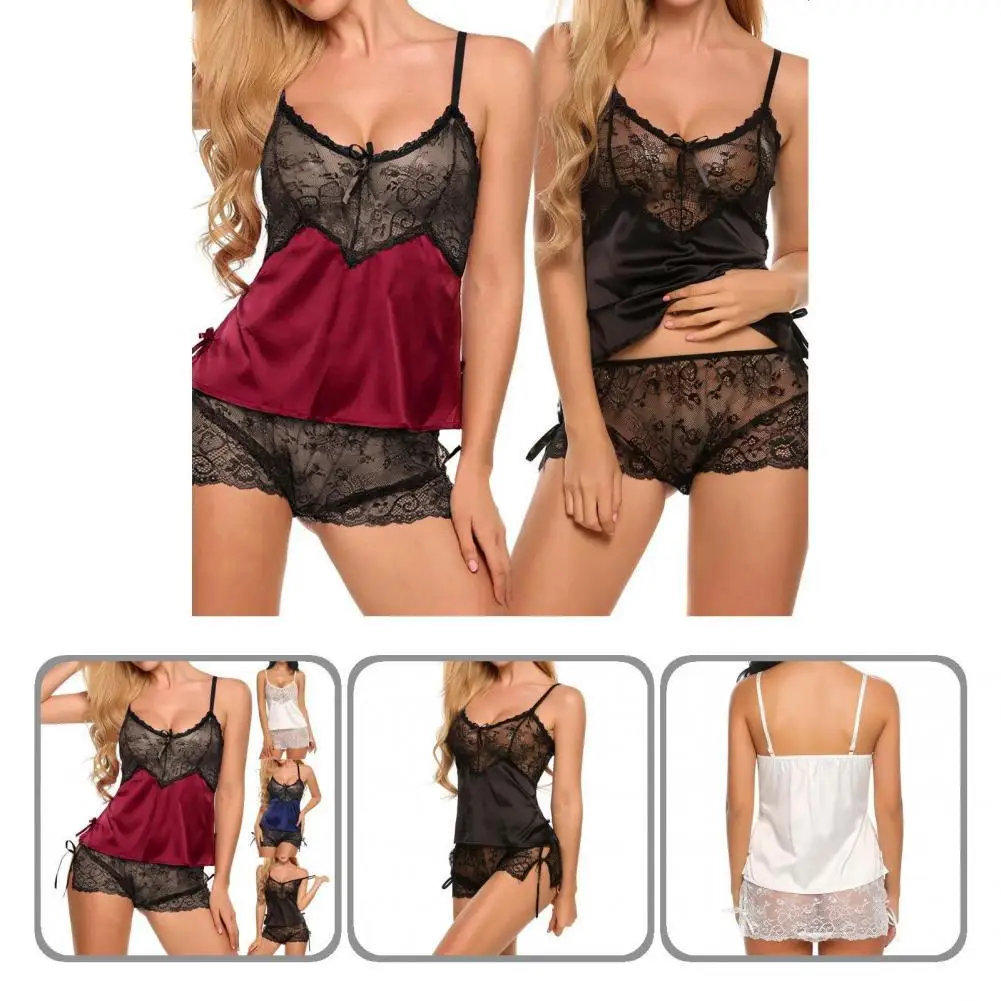 

Thin 1 Set Sexy Suspender Color Block Sleepwear Mesh Sleepwear Spaghetti Strips for Valentines Day