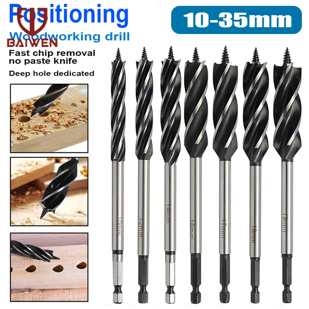 

10-35 мм высокоскоростные Четыре слота четыре лезвия стальные спиральные сверла набор деревообрабатывающих инструментов набор сверл Открыв...