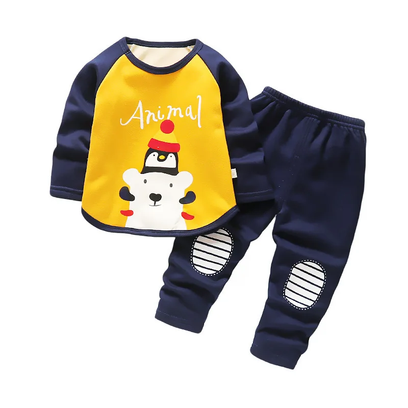 Winter toddler Baby Clothes Sets baby Boys Girls Cotton Thick Velvet Pajamas 2pcs Suits For Infant Kids Warm Sleepwear | Детская одежда