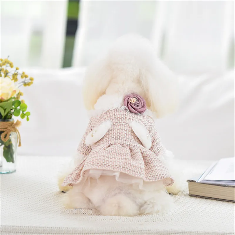 New Pet Dog Clothes Autumn and Winter New Teddy Small Dog Cat Warm Princess Dress Thickened Party Costume Dog Coat - Цвет: Розовый