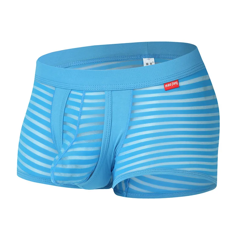 Модные мужские сексуальные сетчатые полосатые боксеры забавное белье гей-трусы