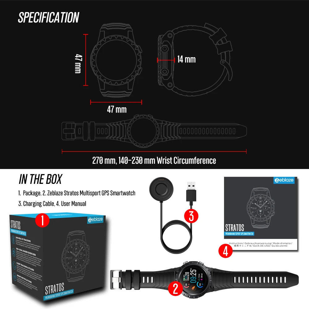 Смарт-часы Zeblaze Stratos GPS встроенные 4 спутника 3 режима сердце/SpO2/VO2max/стресс Время