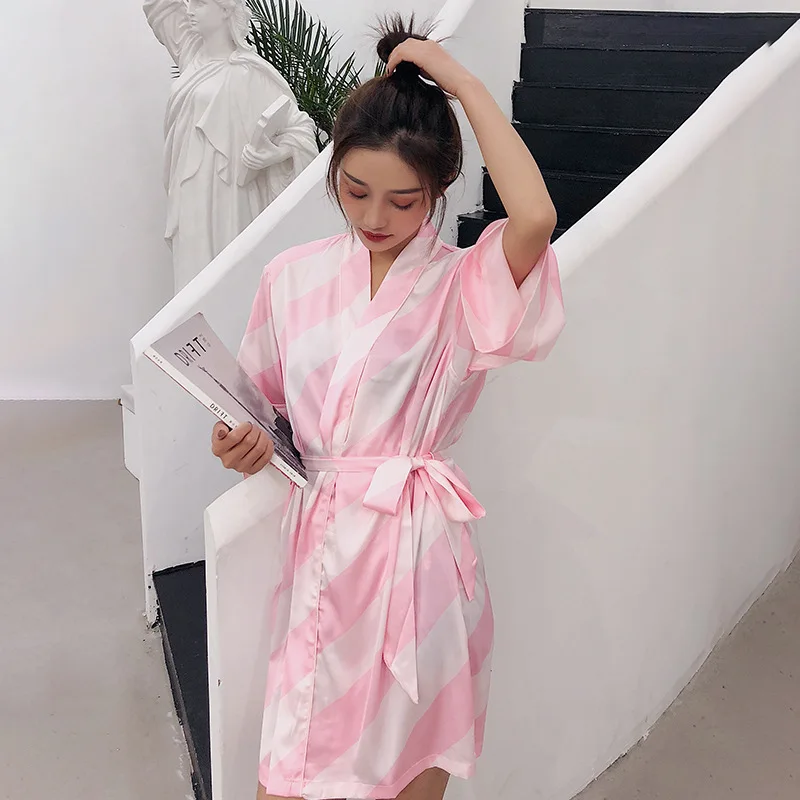 Милые розовые кимоно банный халат женский шелковые халаты летняя одежда для