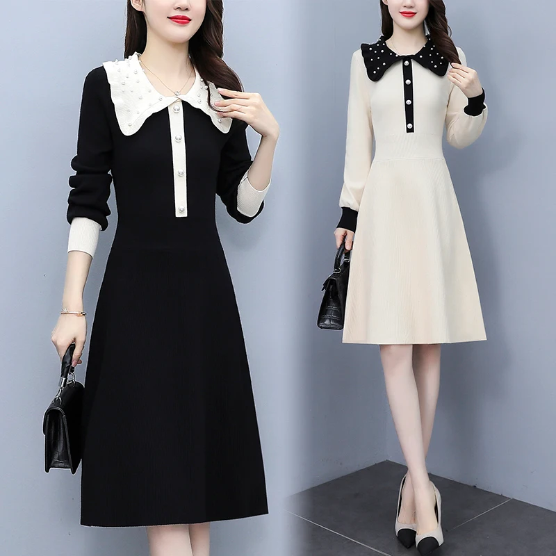 

Женское трикотажное платье-свитер с длинным рукавом