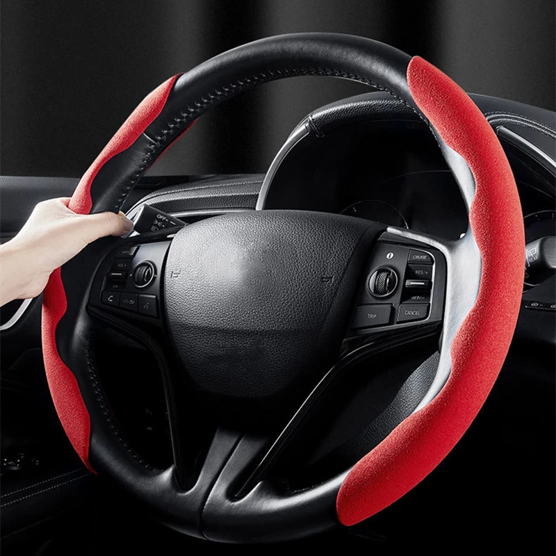 

2PCS Universal Mounted Suede Plush Steering Wheel Cover Handle Anti-skid Protective Cover Winter Cover Car Interior Accessories