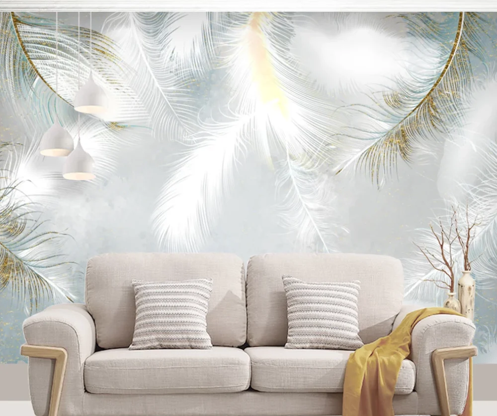 3D обои на заказ современный простой светильник роскошное перо золотая линия