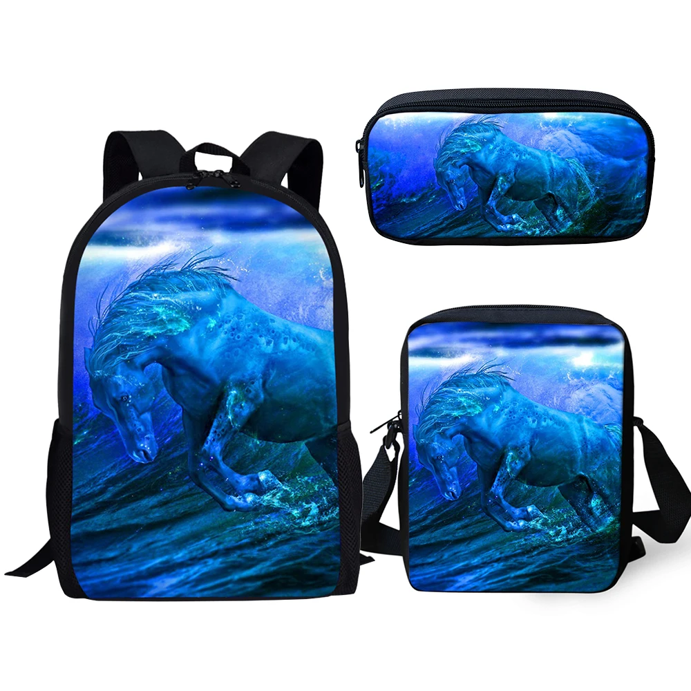 HaoYun Fashion Children's Backpack Cartoon Unicorn Horse Pattern Kids School Bags 3PCs Set Students Backpack/Flaps Bag/Pen Bags