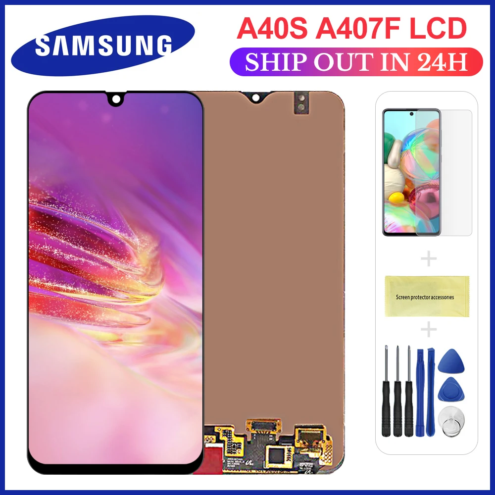 

ЖК-дисплей AMOLED 6,4 дюйма для Samsung Galaxy A40s 2019 A407 A407F A407FD, сенсорный ЖК-экран, дигитайзер, стекло в сборе, запасные части