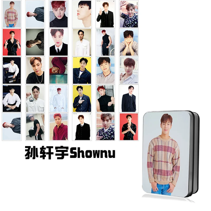 Shownu Kpop MONSTA X Shownu Won Ho Kihyun I.M Minhyuk фотография Поляроида Lomo карты Мода MONSTA X вентиляторы подарки металлический ящик 30 шт. карты - Цвет: Shownu