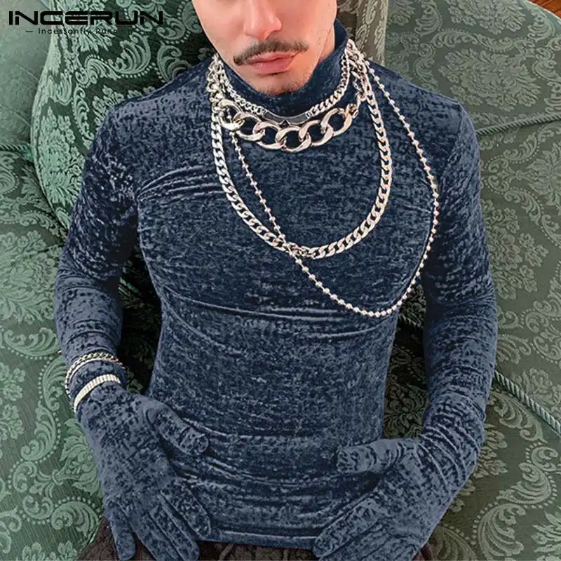 

Мужская футболка, осень 2022, велюровые перчатки с высоким воротником и длинным рукавом, удобная мужская одежда, уличная одежда, однотонные по...