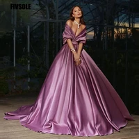 fivsole ball gown womens long satin prom dresses off the shoulder half sleeves formal evening robe sexy deep v neck female