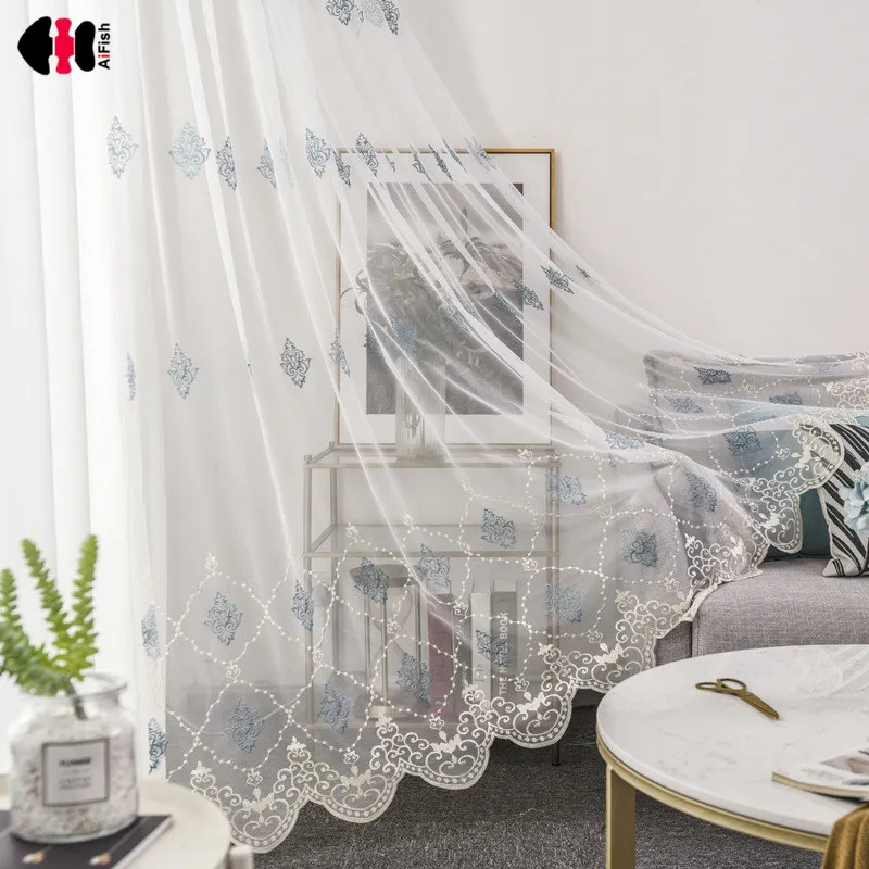Европейский роскошный сетчатый вышитый занавес для спальни изящный прозрачный