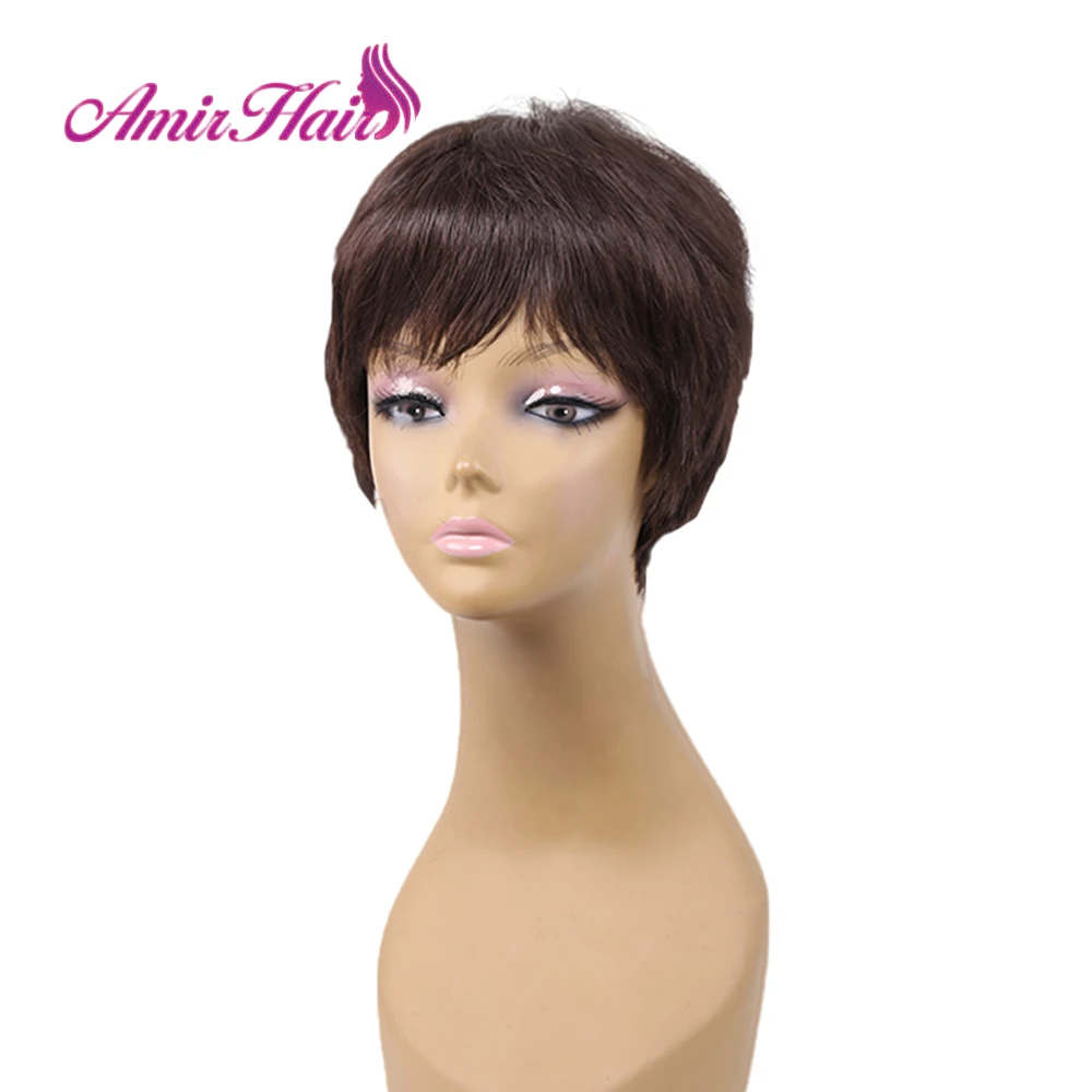 Amir short straight synthetic wigs For African American Women High Temperature Fiber Ombre Burgundy Blonde Grey Cosplay Hair - Цвет: #4