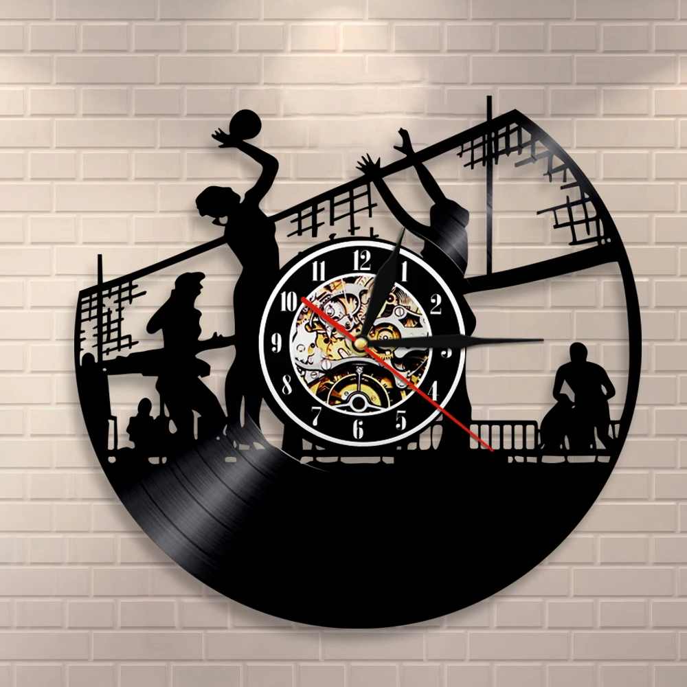 Волейбольные настенные часы пляжный волейбол виниловые записи Team Спорт
