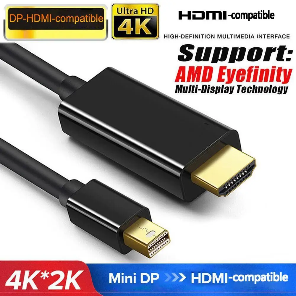 Puerto de pantalla Mini DP Thunderbolt 2 a HDMI, Cable compatible con adaptador Pro chapado en oro para MacBook mini iMac, 1,8 M