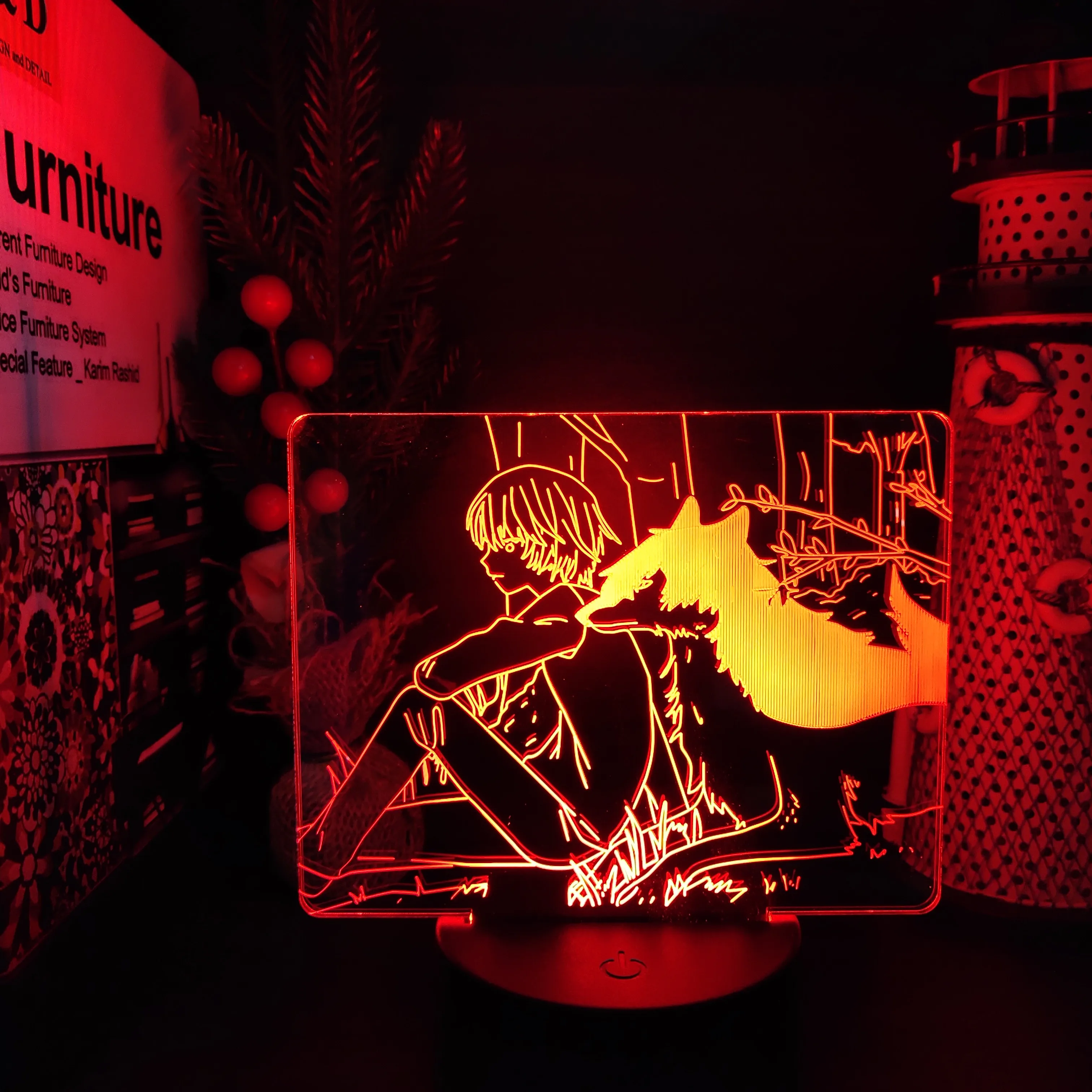 Светодиодная лампа в виде волка 3D Аниме иллюзия сенсорный светильник декор для