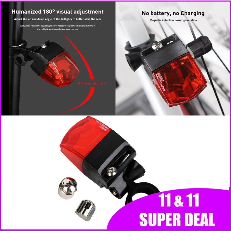 Waterproof Bike Light Set 1Pcs Bicycle Taillight 1Pcs Magnet Magnetic Induction Self-powered Rear Light No Battery No Charging