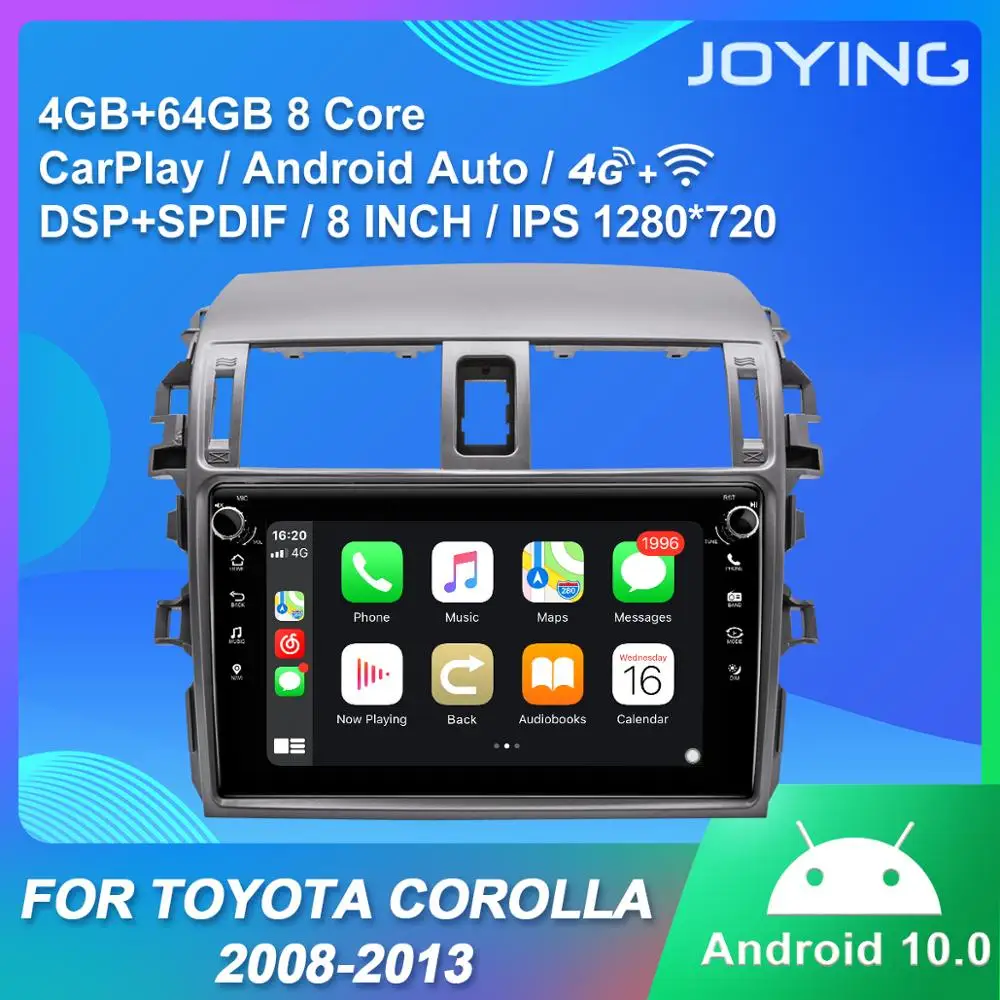 

JOYING 4GB RAM 64GB ROM 1280*720 IPS car radio player support 4G&Android auto&Apple Carplay for TOYOTA Corolla 2008-2013 RDS BT