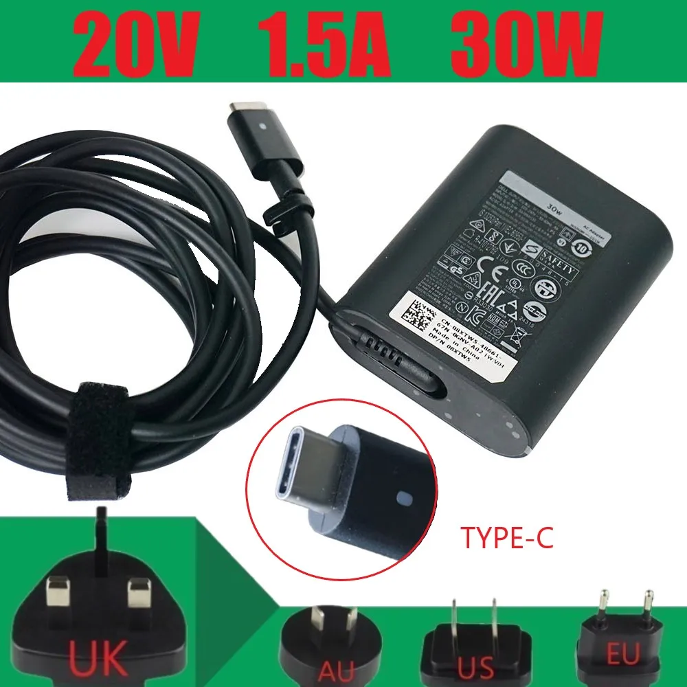 Оригинальное зарядное устройство для Dell 30W USB C HA30NM150 DA30NM150 0F17M7 08XTW5 Latitude 11 5000 5175 XPS 12