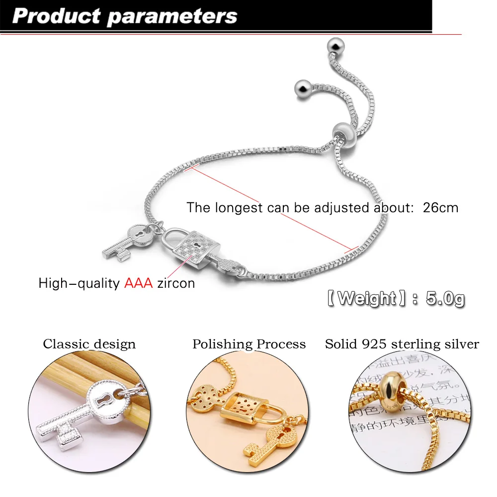 Модное изделие 24k Gold Цвет браслеты ключ замок браслет для женщин Femme