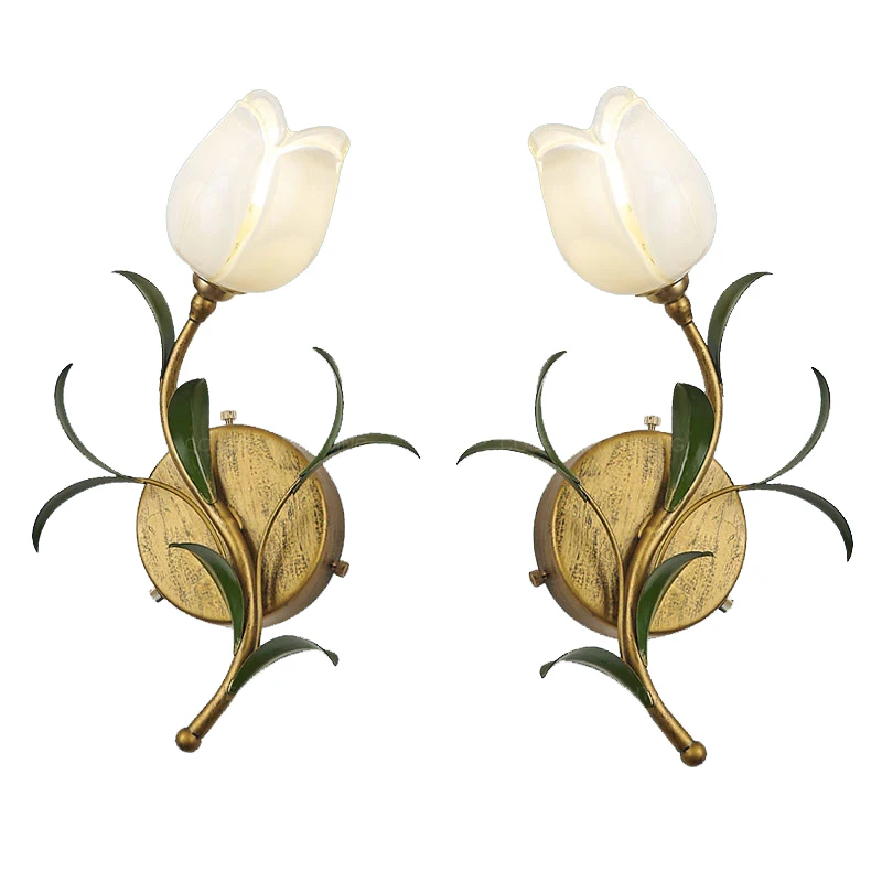 Цветочные Настенные светильники со стеклянным абажуром винтажные золотые