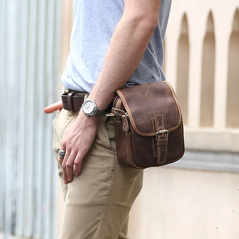 Мужская поясная сумка из натуральной кожи Fanny повседневная на ремешке для