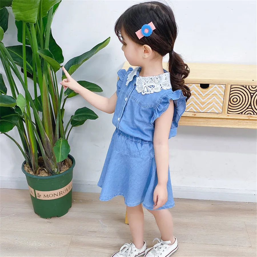 Детский летний комплект из 2 предметов джинсовая футболка и юбка для маленьких
