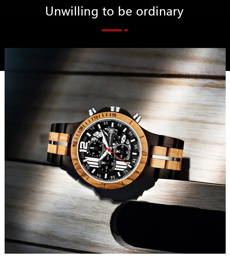 2021 New Steel Wood Watch Set Men's Fashion Wristwatch Retro Quartz Multi-Function Watch Men enlarge