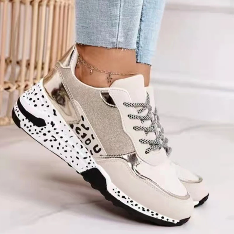 

Women Spring Lace-Up Sneakers Thick-Soled Breathable Ladies Sneakers Leopard Print Sneakers Women Casual Shoes Zapatillas Mujer