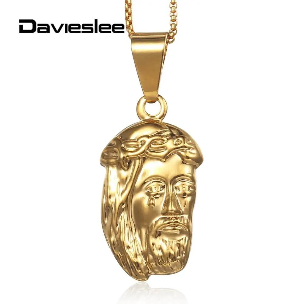 Davieslee полые Иисус кулон ожерелье для женщин мужчин желтое золото заполнены цепи