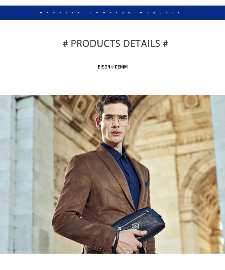 BISON DENIM Cowskin Кожаный клатч для мужчин из натуральной кожи Длинный карман бумажник на молнии дизайнерский мягкий брендовый мужской кошелек N8063