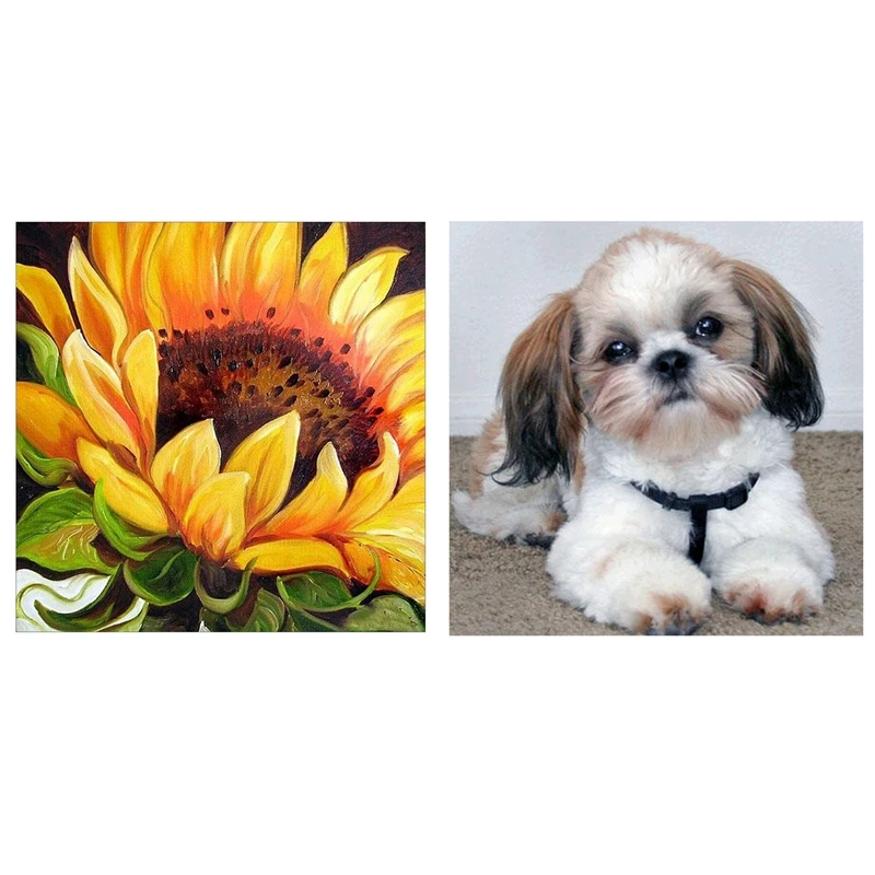 

2 Set 5D Diamond Painting Cross Stitch Home Decoration, Cute Dog & Sunflower