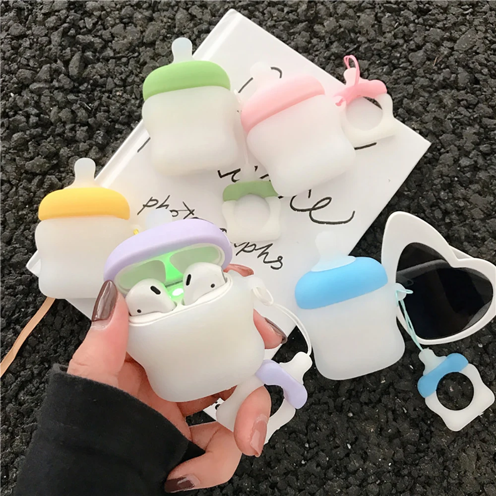 Чехол для AirPods с милым мультяшным 3D покрытием бутылки молока беспроводной чехол