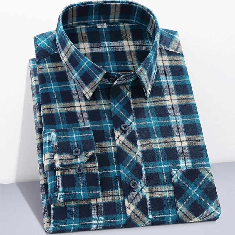 Рубашка Мужская Фланелевая с длинным рукавом Повседневная блуза из 100% хлопка в