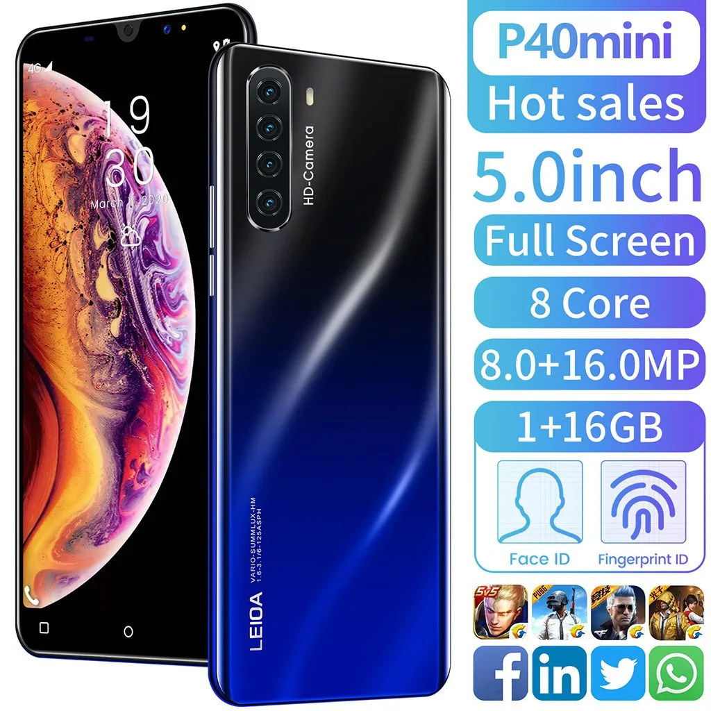 Фото Смартфон P40mini 5 дюймов две SIM-карты Android разблокировка отпечатком пальца идеальный Смартфон P40mini 5 дюймов две SIM-карты Android разблокировка отпечатком пальца идеальный