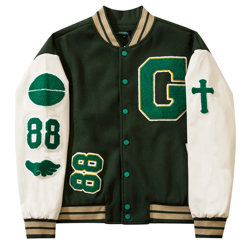 

Hip Hop Varsity Jacket Mens Furry Letters Embroidery Color Block College Jackets Womens Harajuku Fashion Baseball Coats Unisex