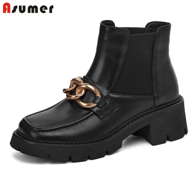 

Женские ботинки на платформе Asumer, осенние короткие ботинки челси без застежек, с круглым носком, размеры 34-43