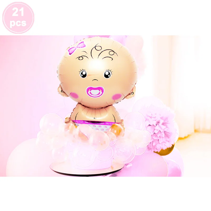 21pcs girl BabyShower фольга Воздушные шары его мальчик девочка Вечеринка День Рождения украшения детский душ принадлежности пол раскрыть Синий Розовый латексные шары - Цвет: 21pcs girl