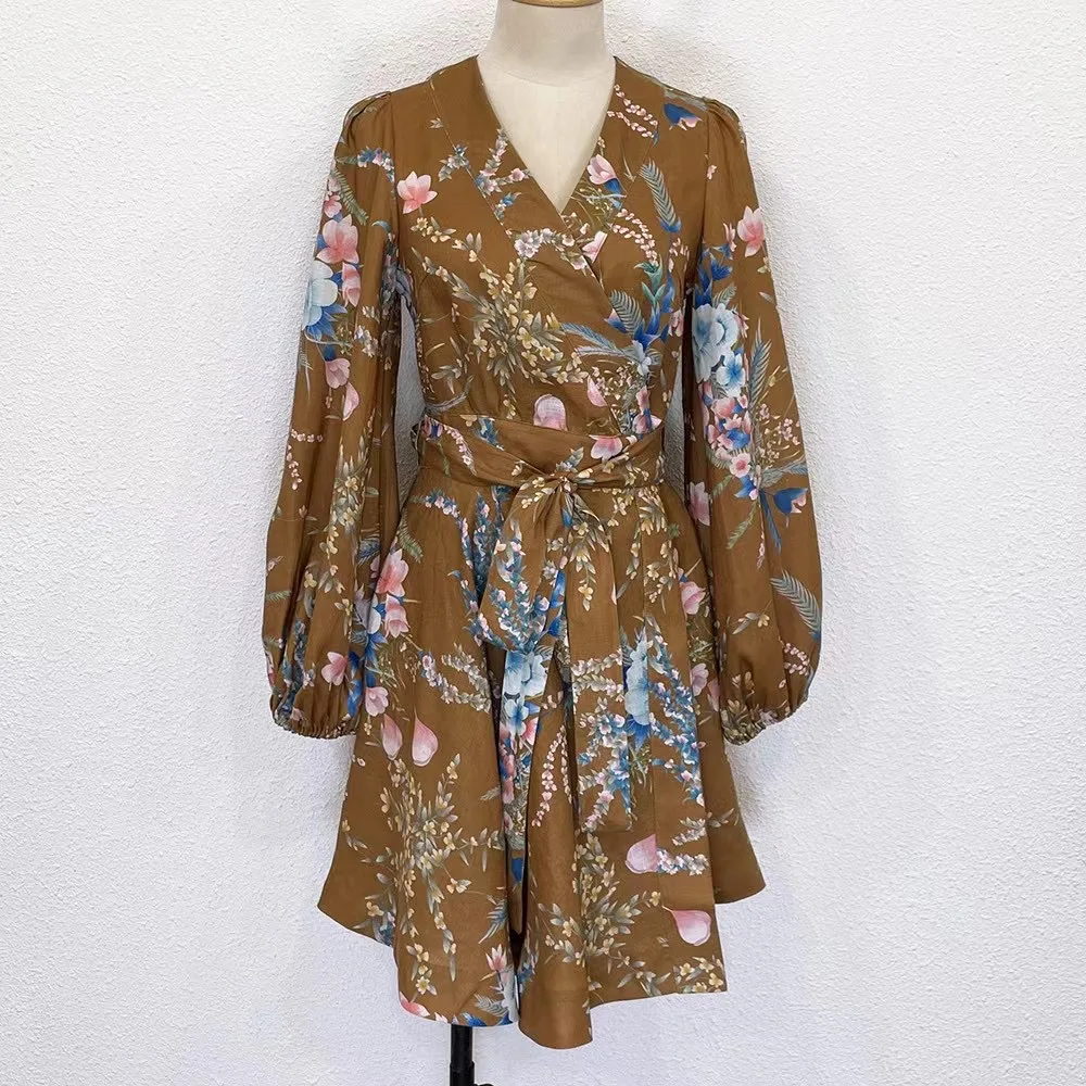 

Женское мини-платье с запахом, V-образным вырезом и длинным рукавом