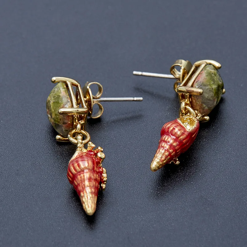 

Enamel glaze red small conch earrings ocean style fashion personality emerald shell earrings