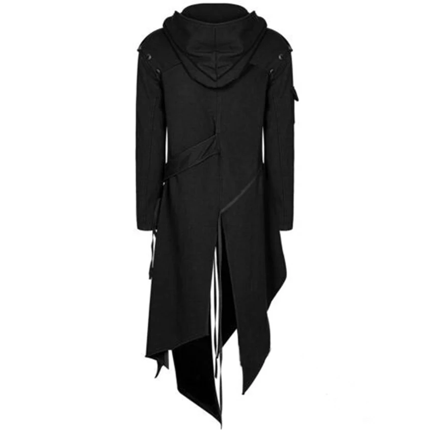 

Halloween coat Autumn New Men Punk Style Jackets Gothic Belt Coat Long Sleeved Vintage Party Long Uniform Clothing
