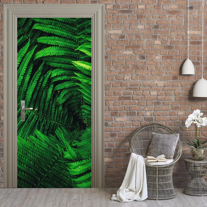 

Tropical Plant Leaves Door Stickers Wallpaper Living Room Bathroom Home Decor Factory Supply Direct